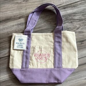 NWT Trader Joe‘s Mini Pastel Canvas Tote Bag (Purple)